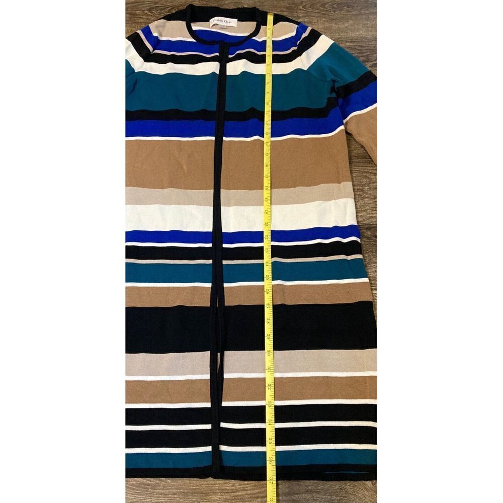 Calvin Klein Women’s Striped Flyaway Topper Jacket Cardigan Longline Size Large - Picture 9 of 13